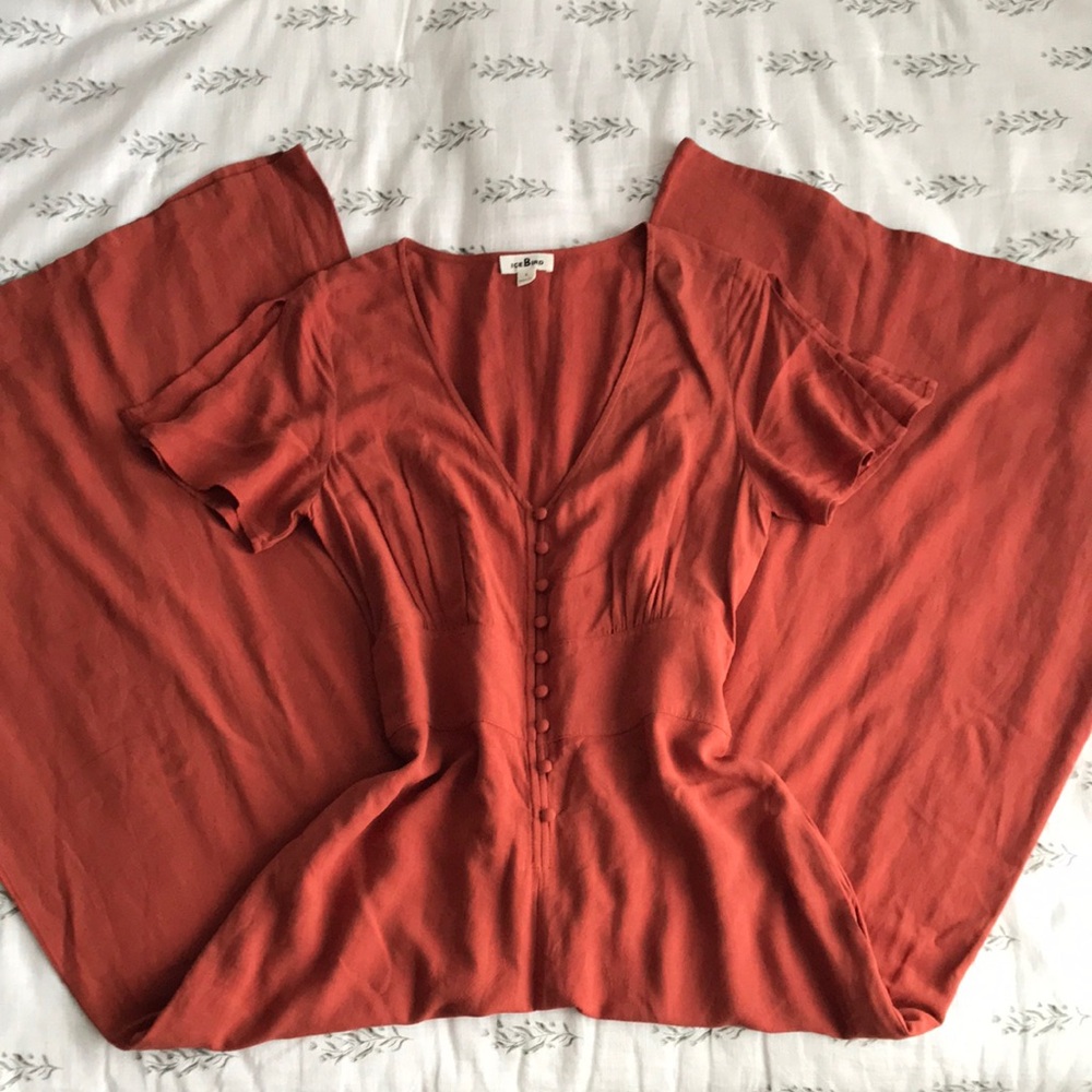 Terra-cotta Button-Down Extra Wide leg Jumpsuit with Pockets